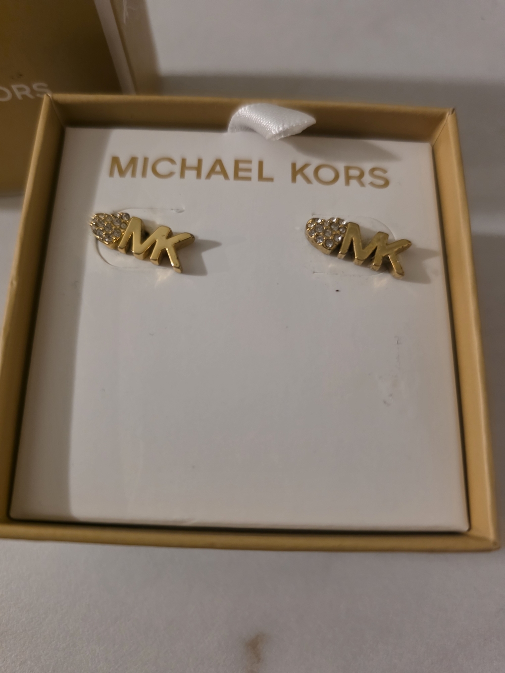 Michael Kors Gold-Tone MK Pavé Stud Earrings